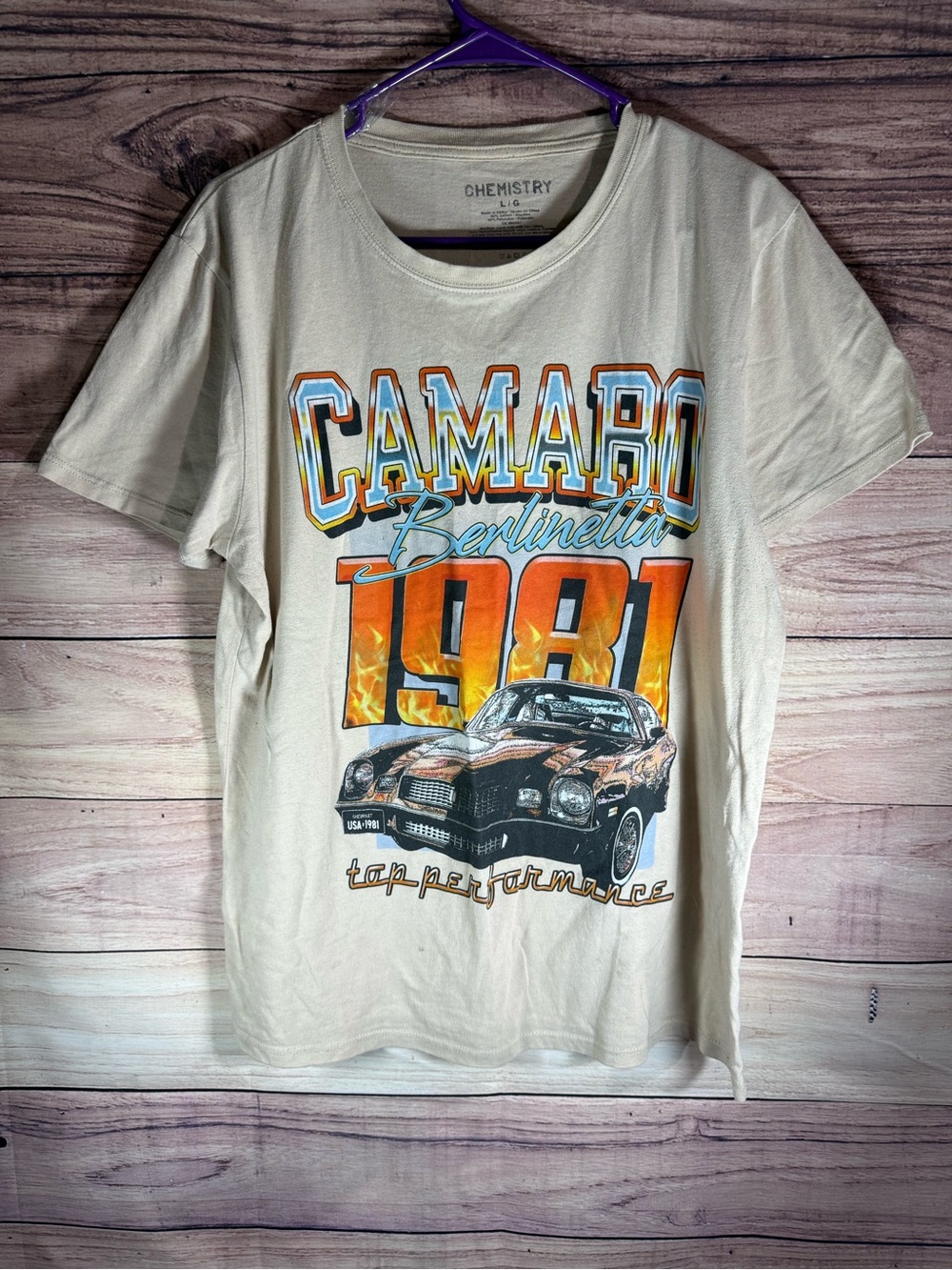 Chemistry Mens Beige 1981 Camaro Berlinetta Graphic Tee Shirt Large Tan Orange